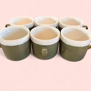 Set of 6 Royal Satin Therm-O-Ware Unbreakable Mugs Avocado Colorway